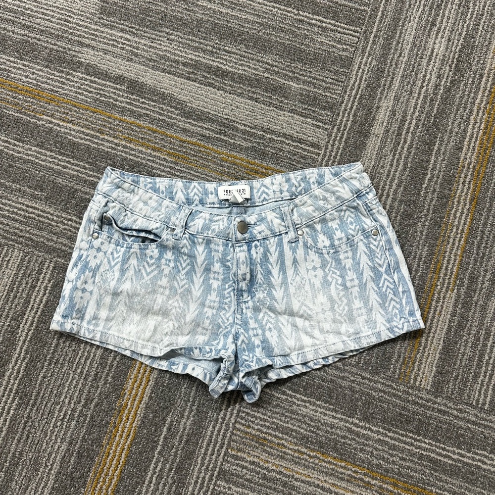 Forever 21 Blue Patterned Jean Shorts